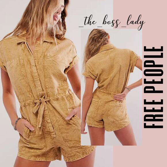 Free People jumpsuit one-piece romper playsuit cotton linen blend onesie Medium - Picture 1 of 7